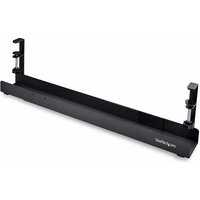 StarTech.com Under Desk Cable Management Tray, Length Adjustable Cable Organizer, Clamp-On Installation, No Drilling Required, Power Bar Holder, Black