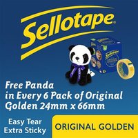 Sellotape Original Easy Tear Extra Sticky Golden Tape 24Mm X 66M (Pack 6) With Free Panda - 2974501