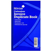 Silvine 210x127mm Duplicate Invoice Book Carbonless Ruled 1-100 Taped Cloth Binding 100 Sets (Pack 6) - 711