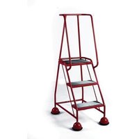 Slingsby Mobile 3 Tread Platform Steps With Full Handrail and Cup Feet 125Kg Capacity W380 x D280 x H762mm (Platform) Red - 385135