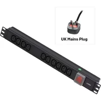 Lindy 1U 10 Way IEC Sockets. Horizontal PDU with UK Mains Plug