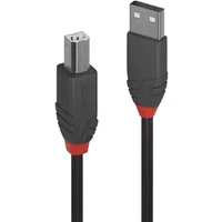 LINDY 36674 Anthra Line USB Cable, USB 2.0 Type-A (M) to USB 2.0 Type-B (M), 3m, Black & Red, Supports Data Transfer Speeds up to 480Mbps - USB Cable - USB 2.0