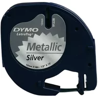 DYMO LetraTag Metallic Labels | Authentic | Black Print on Metallic Silver | 12mm x 4m | Self-Adhesive Multipurpose Labels for LetraTag Label Makers
