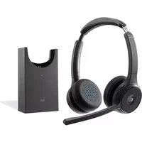 Cisco Headset 722, Wireless Dual On-Ear Bluetooth Headphones, Webex Button, USB-A HD Bluetooth Adapter, Soft Case, Charging Stand, Carbon Black, 1-Year Limited Liability Warranty (HS-WL-722-BUNAS-C)