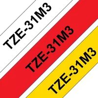 Brother Black on Red, White, Yellow Label Printer Tape, 8 m Length, 12 mm Width, 8 m Label Length