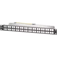 Intellinet 19" 48-Port Shielded Blank Patch Panel 1U Unloaded 19-inch Rackmount Keystone Panel for High-density Installations Removable Cable-Management Bar Black