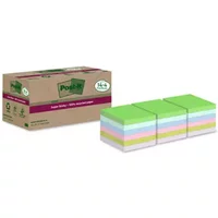 Post-it Super Sticky 100% Recycled Notes Assorted Colours 76 x 76 mm 70 Sheets Per Pad (Pack 18 14+4 Free) 7100284782 - Sticky Notes - Recycled Paper
