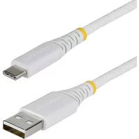 StarTech.com 2m (6.6ft) USB-A to USB-C Fast Charging Cable, 15W 3A, Dual-Layer Braided Nylon/TPE Jacket, Durable USB-A to Type C Charger Cord, White USB A to USB C Cable