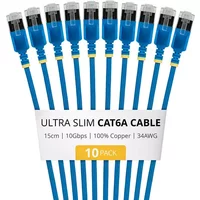 StarTech.com 15cm Blue Ultra Slim Cat6A Ethernet Cable 10 pack Snagless FTP Pure Bare Copper Wire 34AWG Ultra Slim RJ45 Network Patch Cord Individually Tested