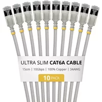 StarTech.com 15cm Gray Ultra Slim Cat6A Ethernet Cable 10 Pack Snagless FTP Pure Bare Copper Wire 34AWG Ultra Slim RJ45 Network Patch Cord Individually Tested