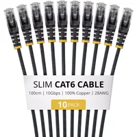 StarTech.com 1m Black Slim CAT6 Cable 10 Pack Snagless 100W PoE UTP LSZH 28AWG Pure Bare Copper Wire Slim RJ45 Network Patch Cord w/Strain Reliefs Individually Tested