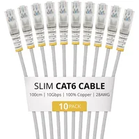 StarTech.com 1m Gray Slim CAT6 Cable 10 Pack Snagless 100W PoE UTP LSZH 28AWG Pure Bare Copper Wire Slim RJ45 Network Patch Cord w/Strain Reliefs Individually Tested