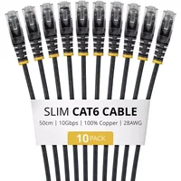 StarTech.com 50cm Black Slim CAT6 Cable 10 Pack Snagless 100W PoE UTP LSZH 28AWG Pure Bare Copper Wire Slim RJ45 Network Patch Cord w/Strain Reliefs Individually Tested