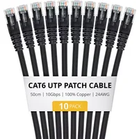 StarTech.com 50cm Black Cat6 Ethernet Cable 10 Pack Snagless 100W PoE UTP 24AWG Pure Bare Copper Wire RJ45 Network Patch Cord w/Strain Reliefs Individually Tested 0.5 m Cat6 U/UTP (UTP) RJ-45 RJ-45 Black