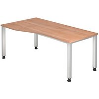 HAMMERBACHER Akandia höhenverstellbarer Schreibtisch nussbaum Trapezform, 4-Fuß-Gestell silber 180,0 x 80,0/100,0 cm HAMMERBACHER Akandia höhenverstellbarer Schreibtisch nussbaum Trapezform, 4-Fuß-Gestell silber 180,0 x 80,0/100,0 cm