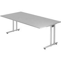 HAMMERBACHER Prokura Schreibtisch lichtgrau rechteckig, C-Fuß-Gestell silber 200,0 x 100,0 cm HAMMERBACHER Prokura Schreibtisch lichtgrau rechteckig, C-Fuß-Gestell silber 200,0 x 100,0 cm