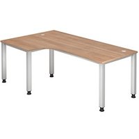 HAMMERBACHER Akandia höhenverstellbarer Schreibtisch nussbaum L-Form, 5-Fuß-Gestell silber 200,0 x 80,0/120,0 cm HAMMERBACHER Akandia höhenverstellbarer Schreibtisch nussbaum L-Form, 5-Fuß-Gestell silber 200,0 x 80,0/120,0 cm