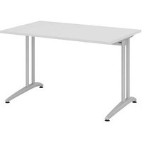 HAMMERBACHER Altus Schreibtisch lichtgrau rechteckig, C-Fuß-Gestell silber 120,0 x 80,0 cm HAMMERBACHER Altus Schreibtisch lichtgrau rechteckig, C-Fuß-Gestell silber 120,0 x 80,0 cm