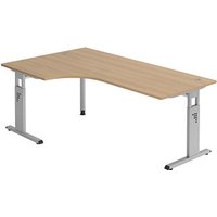 HAMMERBACHER Gradeo höhenverstellbarer Schreibtisch eiche L-Form, C-Fuß-Gestell silber 200,0 x 80,0/120,0 cm HAMMERBACHER Gradeo höhenverstellbarer Schreibtisch eiche L-Form, C-Fuß-Gestell silber 200,0 x 80,0/120,0 cm