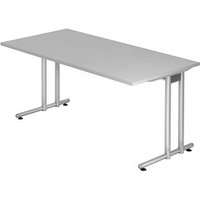 HAMMERBACHER Prokura Schreibtisch lichtgrau rechteckig, C-Fuß-Gestell silber 160,0 x 80,0 cm HAMMERBACHER Prokura Schreibtisch lichtgrau rechteckig, C-Fuß-Gestell silber 160,0 x 80,0 cm