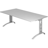 HAMMERBACHER Savona höhenverstellbarer Schreibtisch lichtgrau rechteckig, C-Fuß-Gestell silber 200,0 x 100,0 cm HAMMERBACHER Savona höhenverstellbarer Schreibtisch lichtgrau rechteckig, C-Fuß-Gestell silber 200,0 x 100,0 cm