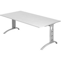 HAMMERBACHER Savona höhenverstellbarer Schreibtisch weiß rechteckig, C-Fuß-Gestell silber 200,0 x 100,0 cm HAMMERBACHER Savona höhenverstellbarer Schreibtisch weiß rechteckig, C-Fuß-Gestell silber 200,0 x 100,0 cm