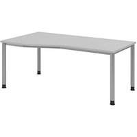 HAMMERBACHER HS18 höhenverstellbarer Schreibtisch lichtgrau Trapezform, 4-Fuß-Gestell silber 180,0 x 80,0/100,0 cm HAMMERBACHER HS18 höhenverstellbarer Schreibtisch lichtgrau Trapezform, 4-Fuß-Gestell silber 180,0 x 80,0/100,0 cm