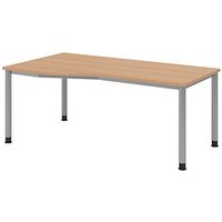 HAMMERBACHER HS18 höhenverstellbarer Schreibtisch eiche Trapezform, 4-Fuß-Gestell silber 180,0 x 80,0/100,0 cm HAMMERBACHER HS18 höhenverstellbarer Schreibtisch eiche Trapezform, 4-Fuß-Gestell silber 180,0 x 80,0/100,0 cm