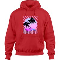 Palm Tree And Vaporwave Dolphin In Aesthetic 80s Glitch Art Pullover Hoodie