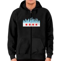 Chicago Flag Distressed Vintage Downtown Skyline Illinois Zip Hoodie