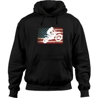 Dirt Bike Silhouette Distressed American Flag Motocross Pullover Hoodie