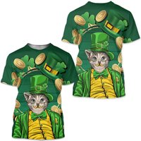 T Shirt 3d Print Cat Graphic Prints Saint Patrick Day 3d Print Short Sleeve Daily Tops Casual Fashion