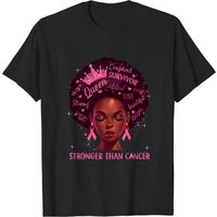 Black Women Queen Stronger Than Breast Cancer Pink Ribbon T-shirt