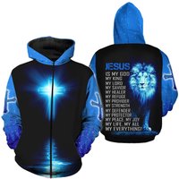 Jesus 3d Hoodie, Zip Hoodie, Lion Blue Sweatshirt