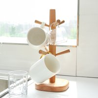 Wooden Mug Rack Holder Stand, Mug Tree Holder With 6 Hooks Cups