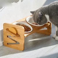 Elevated Dog/ Cat Bowls With Adjustable Wood Stand