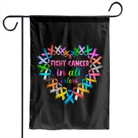 Fight Cancer In All Colors Garden Flags, Colorful Ribbon Heart Cancer Awareness Garden Flags