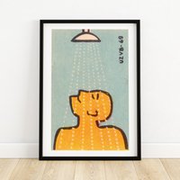 Man Under Shower - Czech Vintage A4 Matchbox Poster
