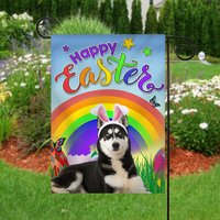 Siberian Husky Dog Easter Day Garden Flag