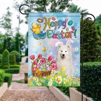 Samoyed Dog Happy Easter Garden Flag