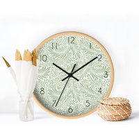 Botanical Clock, Sage Green Wall Clock, Minimalist Clock Wall