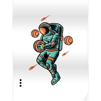 Basketball Astronaut With Comets Premium Matte Vertical Poster
