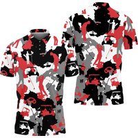 Red And White Camouflage Golf Polo Shirt