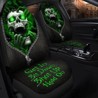 Skull Scream Hold On Green Version Car Seat Covers For Skull Lovers