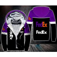 Fedex Ground Purple Custom Name Fleece Zip Hoodie For Delivery Driver