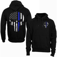 Thin Blue Line Police Skull Hoodie