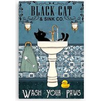 Beauty Black Cat Wash Your Paws Canvas
