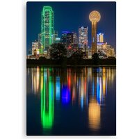 Dallas Skyline Reflection In Trinity Canvas