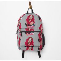 Karol G With Red Hair Illustration With Bichota Backpack