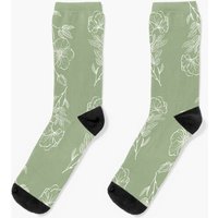 Sage Green Line Art Floral Pattern Socks